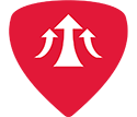 Lift badge showing white upward arrows against a red background