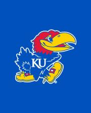 Jayhawk logo against a KU blue background